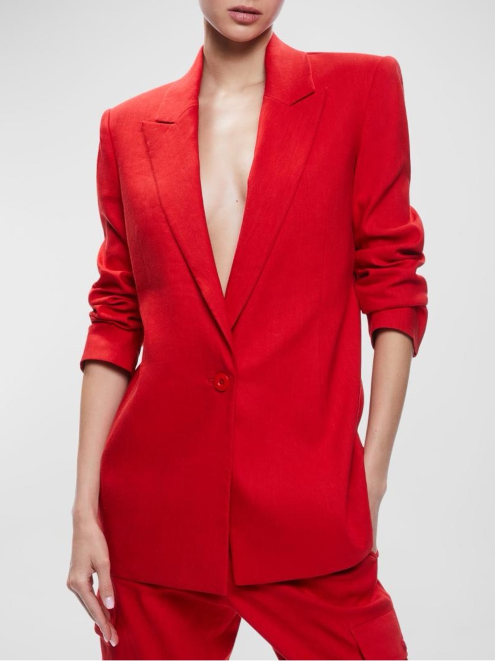Alice + Olivia Bold Red Single-Button Johanna Boxy Blazer